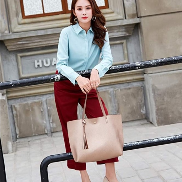 DREUBEA Soft Faux Leather Tote Tassel Shoulder Bag in Bronze main image 12